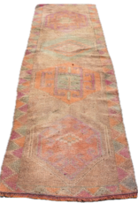 VINTAGE RUGS Vintage Bohemian Orange-Green Geometric Runner Rug - 2.6 x 8.8