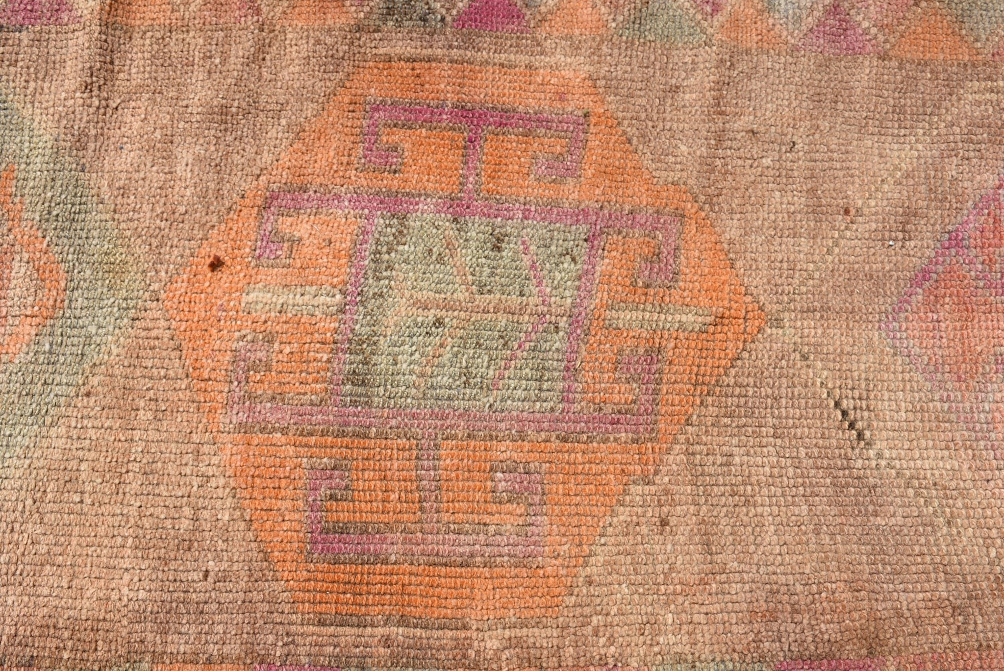 VINTAGE RUGS Vintage Bohemian Orange-Green Geometric Runner Rug - 2.6 x 8.8