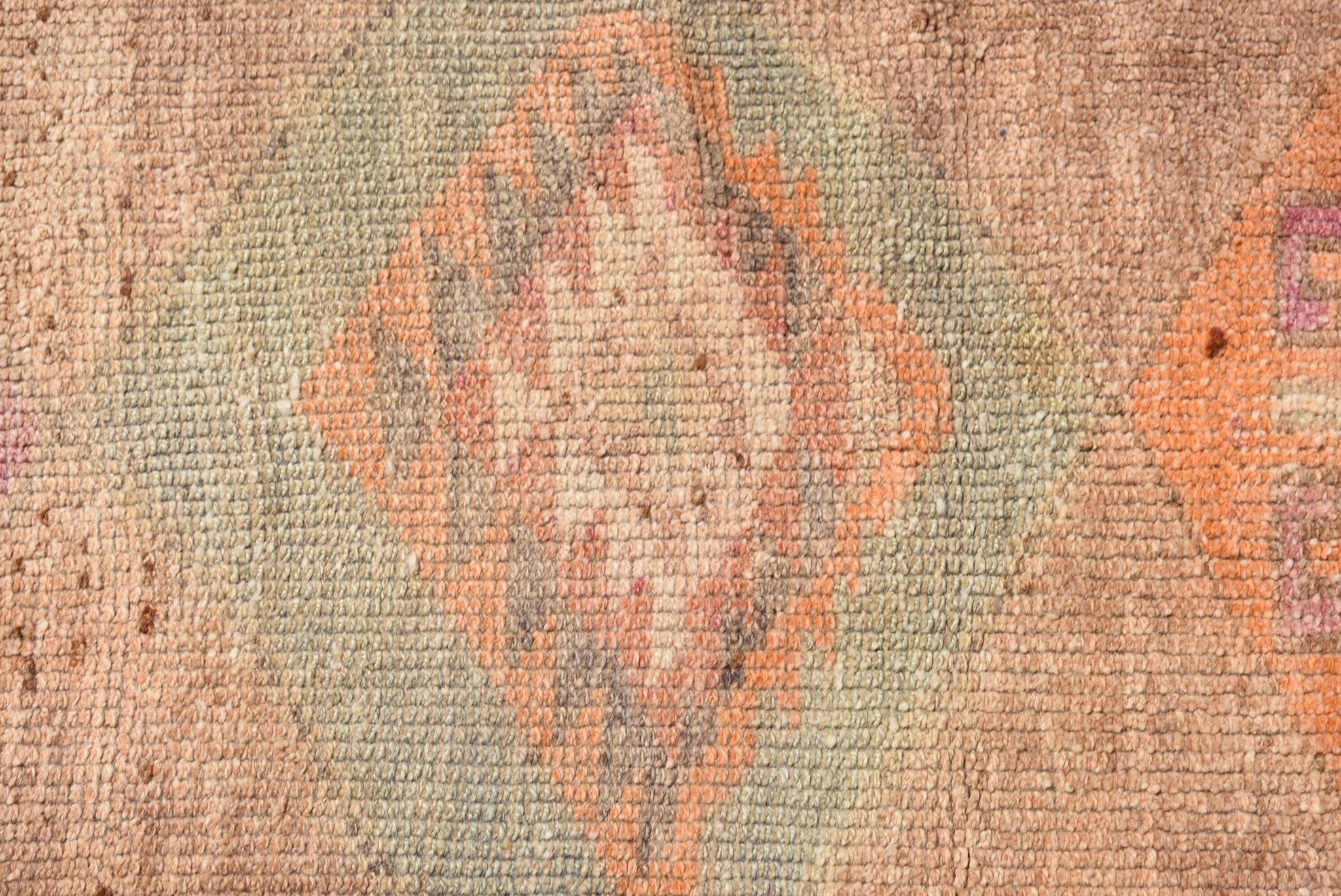 VINTAGE RUGS Vintage Bohemian Orange-Green Geometric Runner Rug - 2.6 x 8.8