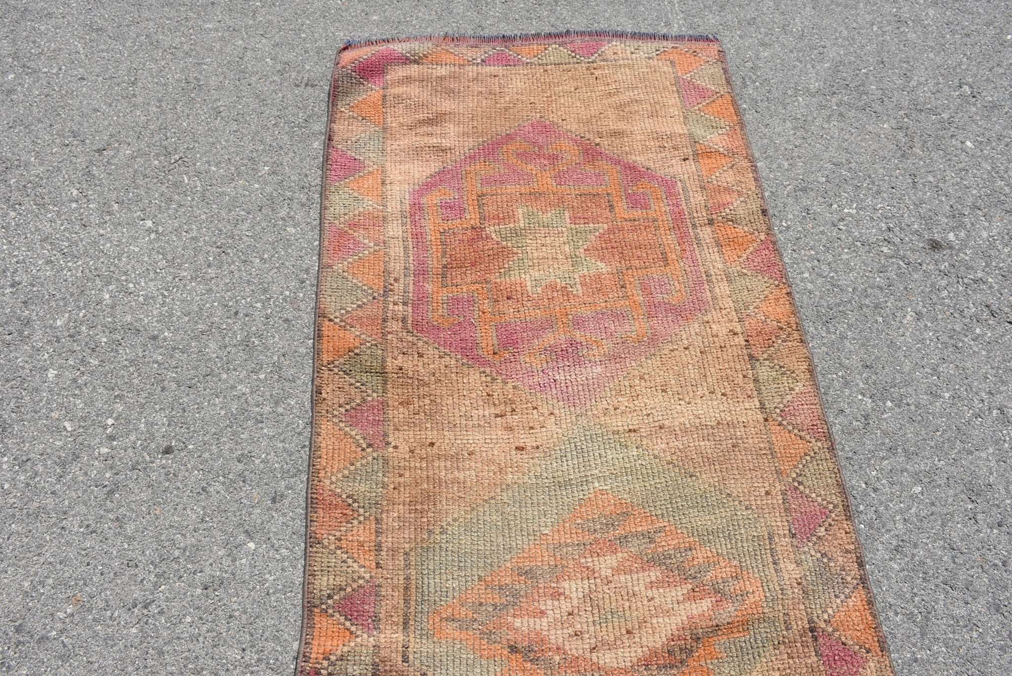 VINTAGE RUGS Vintage Bohemian Orange-Green Geometric Runner Rug - 2.6 x 8.8