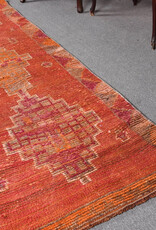 VINTAGE RUGS Vintage Red, Pink & Orange Geometric Oushak Runner Rug - 3 x 9.2