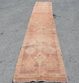 VINTAGE RUGS Vintage Faded Orange Geometric Handmade Runner Rug - 2.6 x 13.3