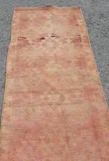 VINTAGE RUGS Vintage Faded Orange Geometric Handmade Runner Rug - 2.6 x 13.3