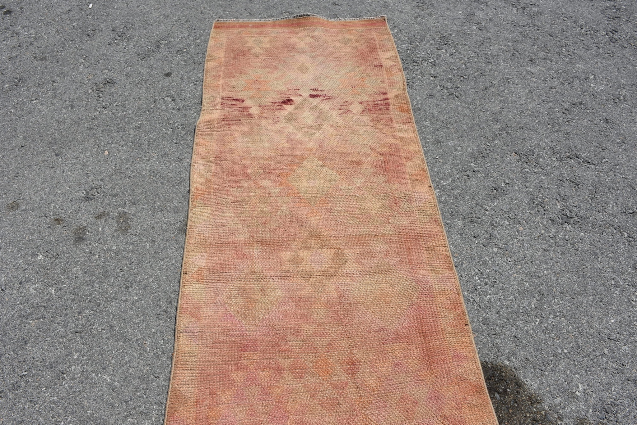 VINTAGE RUGS Vintage Faded Orange Geometric Handmade Runner Rug - 2.6 x 13.3