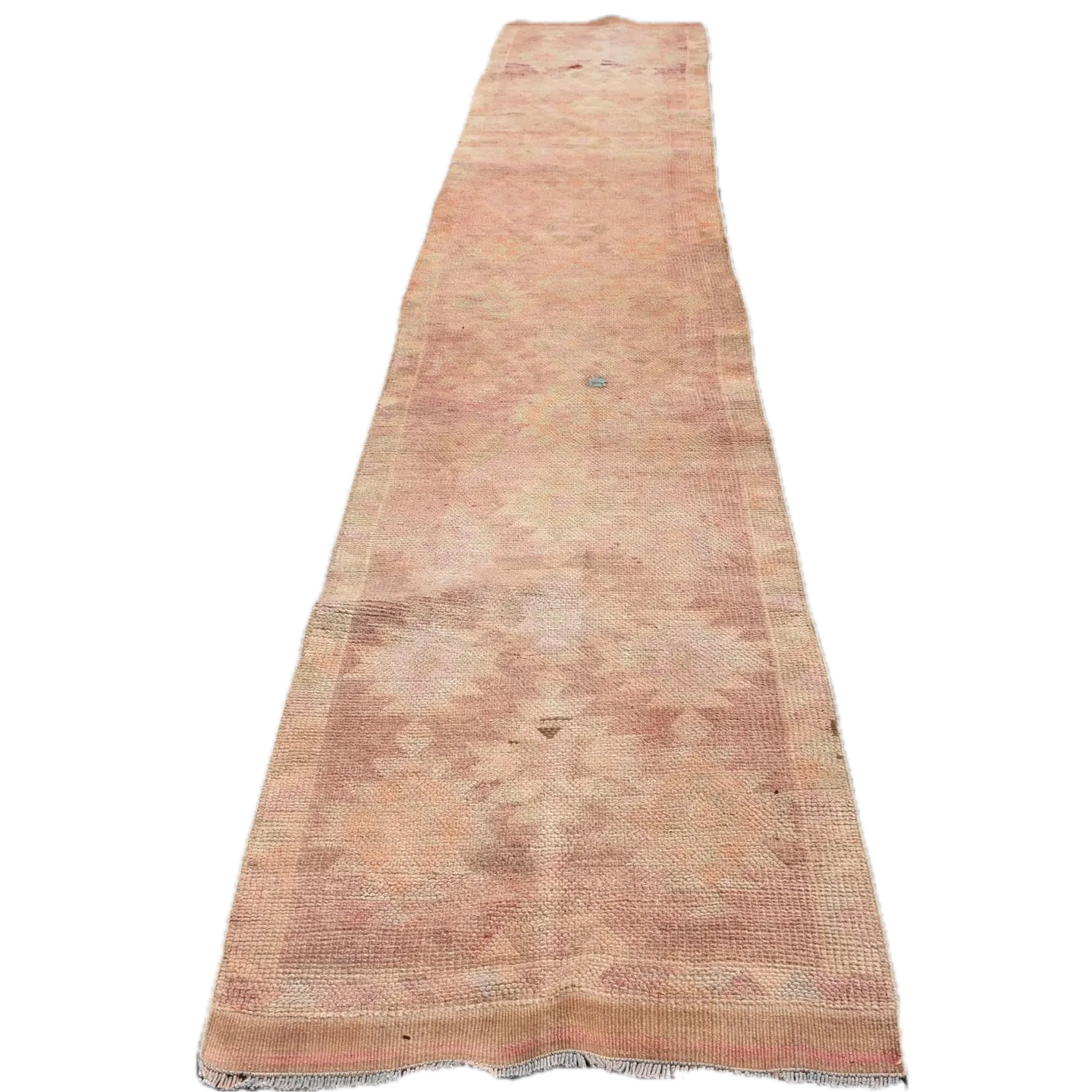 VINTAGE RUGS Vintage Faded Orange Geometric Handmade Runner Rug - 2.6 x 13.3