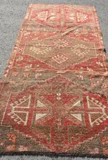 VINTAGE RUGS Vintage Turkish Wool Red & Brown Geometric Rug - 3.8 x 9.1