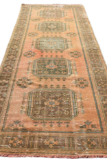 VINTAGE RUGS Vintage Turkish Wool Apricot & Green Wide Runner Rug - 4.4 x 11.2