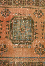 VINTAGE RUGS Vintage Turkish Wool Apricot & Green Wide Runner Rug - 4.4 x 11.2