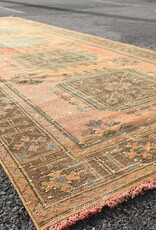 VINTAGE RUGS Vintage Turkish Wool Apricot & Green Wide Runner Rug - 4.4 x 11.2