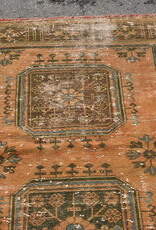 VINTAGE RUGS Vintage Turkish Wool Apricot & Green Wide Runner Rug - 4.4 x 11.2