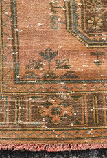 VINTAGE RUGS Vintage Turkish Wool Apricot & Green Wide Runner Rug - 4.4 x 11.2