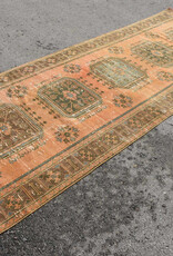 VINTAGE RUGS Vintage Turkish Wool Apricot & Green Wide Runner Rug - 4.4 x 11.2
