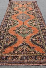 VINTAGE RUGS Vintage Geometric Terracotta & Mallard Green Wide Runner Rug - 4.5 x 11.4