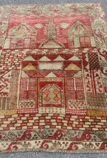 VINTAGE RUGS Vintage Turkish Wool Red & Beige Tree of Life Rug - 3.7 x 4.8