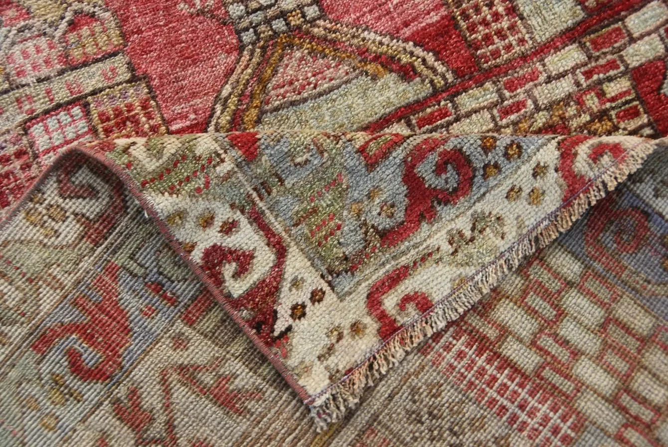 VINTAGE RUGS Vintage Turkish Wool Red & Beige Tree of Life Rug - 3.7 x 4.8