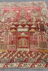 VINTAGE RUGS Vintage Turkish Wool Red & Beige Tree of Life Rug - 3.7 x 4.8