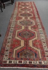 VINTAGE RUGS Vintage Turkish Wool Red & Beige Geometric Rug - 3.4 x 13.4