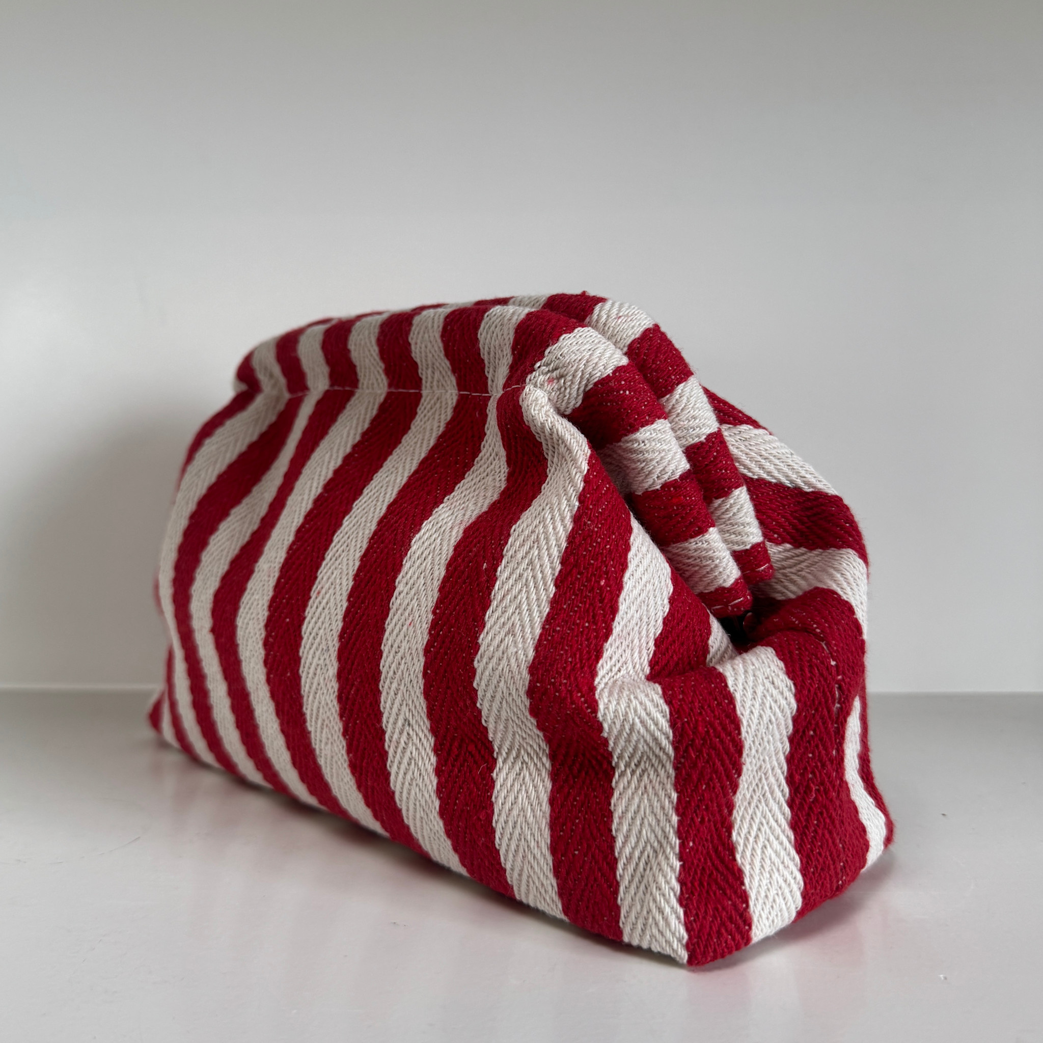 Cute Cotton Striped Pouch Red + White