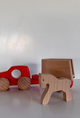 Red Truck & Detachable Trailer with Wooden Horse