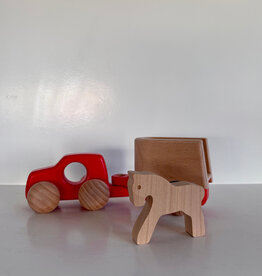 Red Truck & Detachable Trailer with Wooden Horse