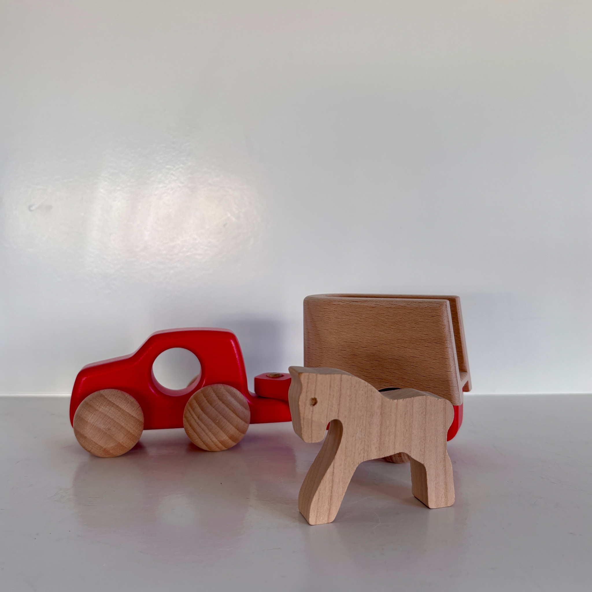 Red Truck & Detachable Trailer with Wooden Horse