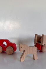 Red Truck & Detachable Trailer with Wooden Horse
