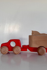 Red Truck & Detachable Trailer with Wooden Horse