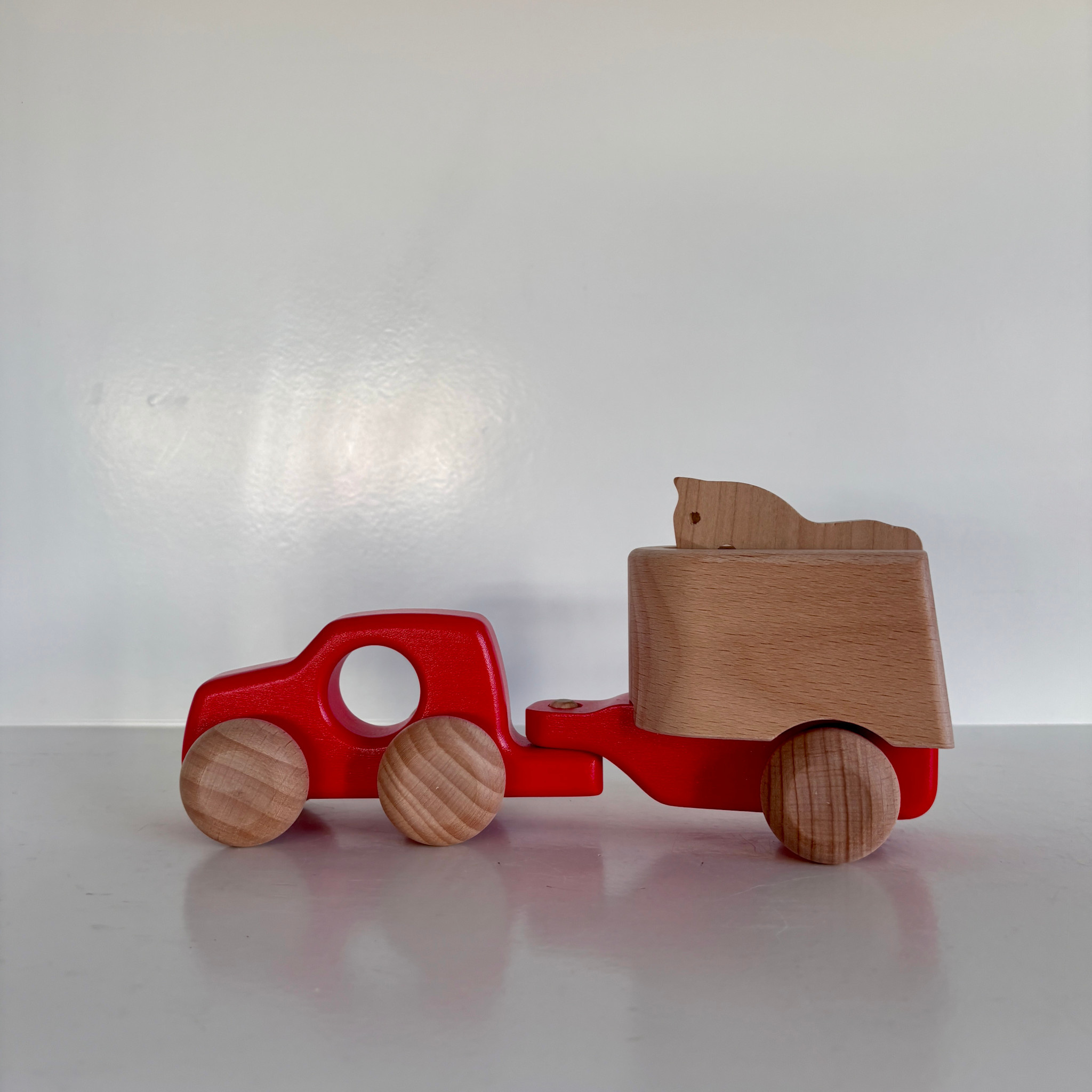 Red Truck & Detachable Trailer with Wooden Horse