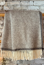 Wool Herringbone Fringe Throw - Cocoa Brown 79" x 55"