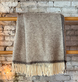 Wool Herringbone Fringe Throw - Cocoa Brown 79" x 55"