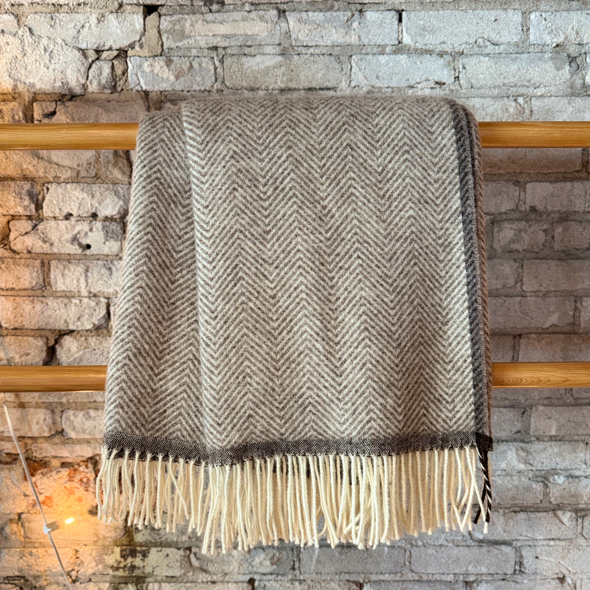 Wool Herringbone Fringe Throw - Cocoa Brown 79" x 55"
