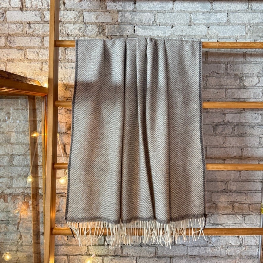 Wool Herringbone Fringe Throw - Cocoa Brown 79" x 55"