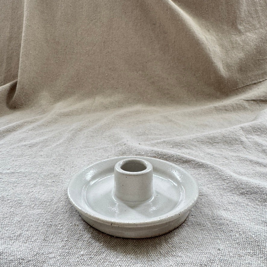 Bad Dogs Studio Handmade Taper Candle Holder in Earthy Clay - Speckled White