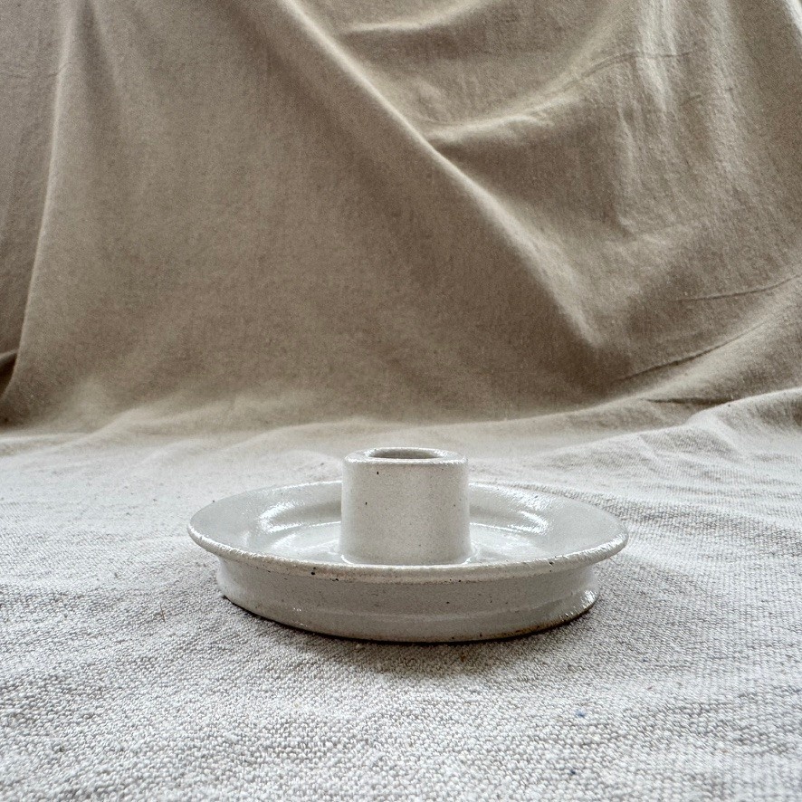 Bad Dogs Studio Handmade Taper Candle Holder in Earthy Clay - Speckled White