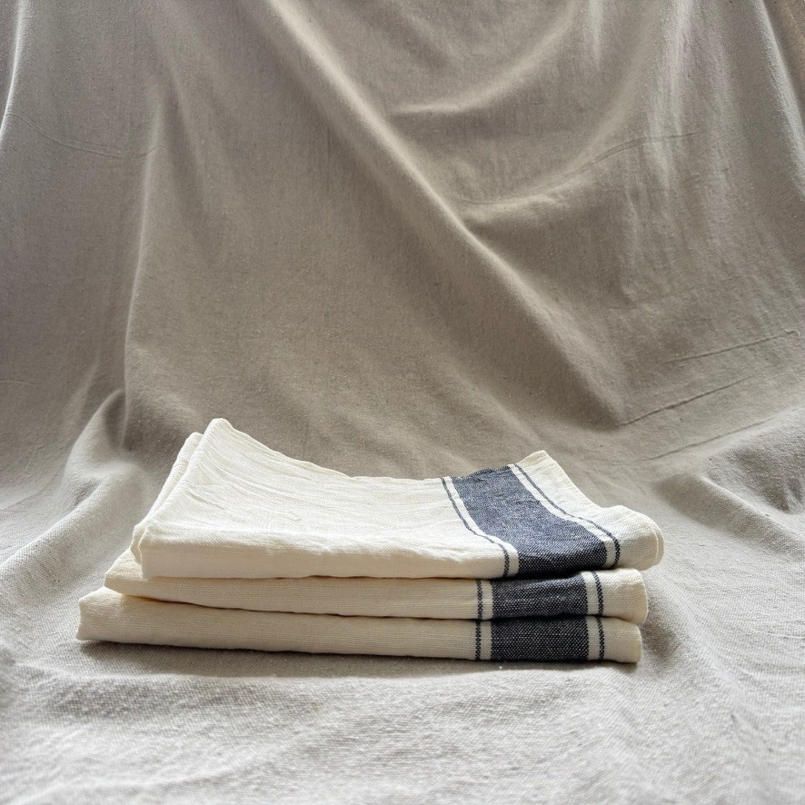 Linen/Cotton Grey Border Stripe Tea Towel -18x28"