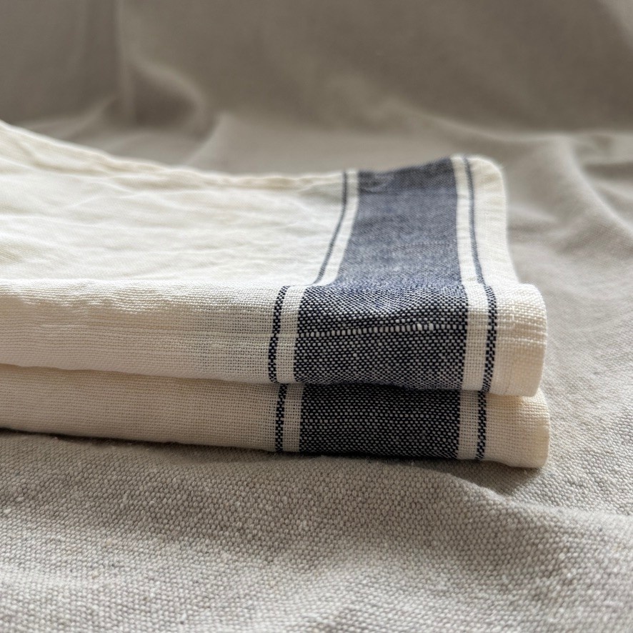 Linen/Cotton Grey Border Stripe Tea Towel -18x28"