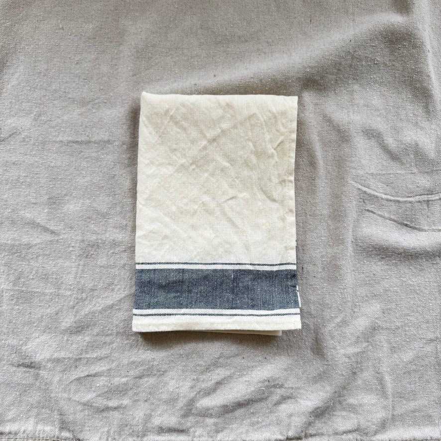 Linen/Cotton Grey Border Stripe Tea Towel -18x28"