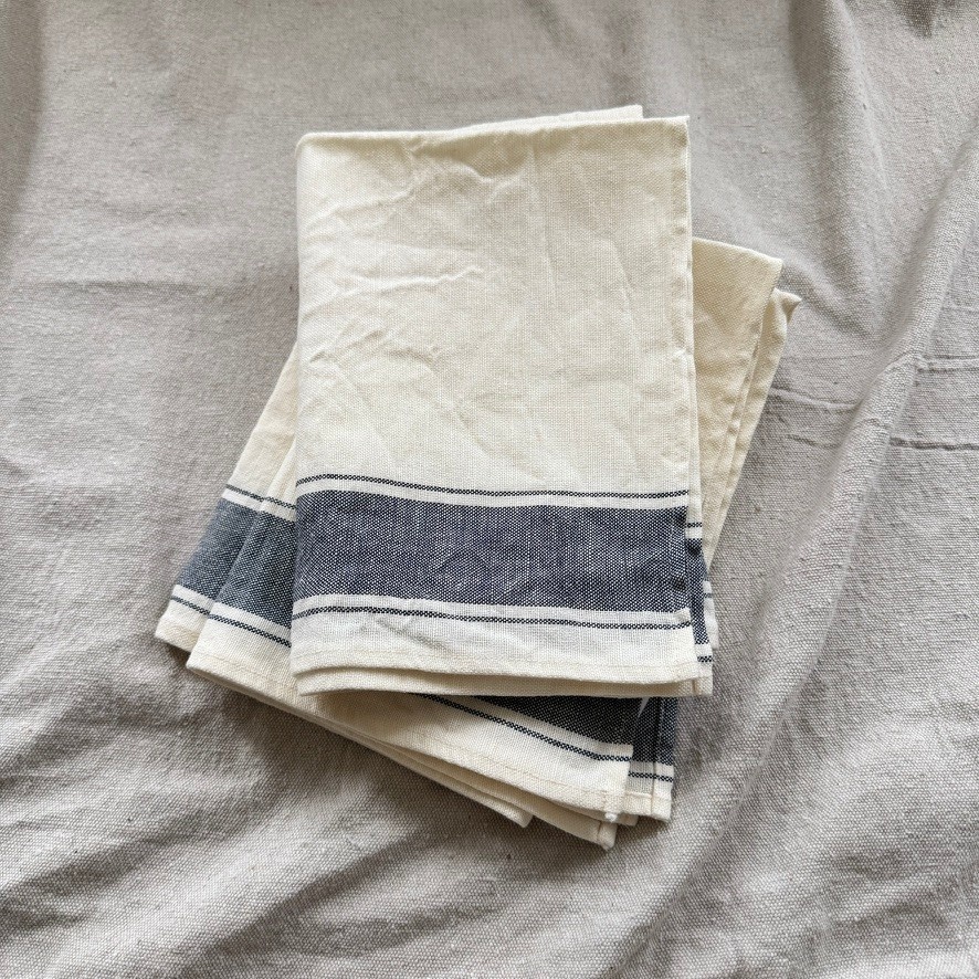 Linen/Cotton Grey Border Stripe Tea Towel -18x28"