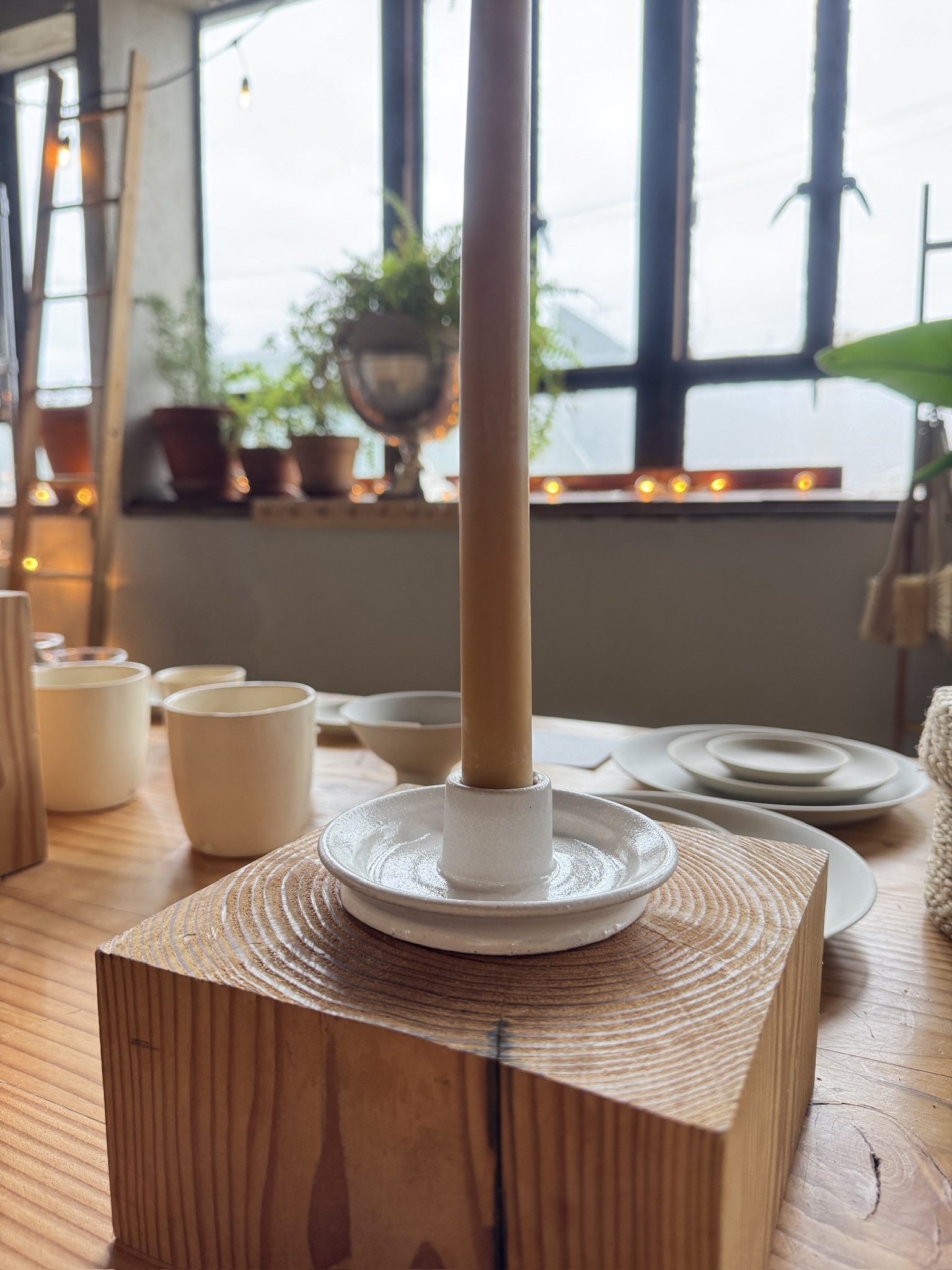 Bad Dogs Studio Handmade Taper Candle Holder in Earthy Clay - Speckled White