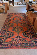 VINTAGE RUGS Vintage Geometric Terracotta & Mallard Green Wide Runner Rug - 4.5 x 11.4