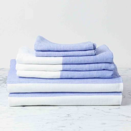 Japanese Two Tone Chambray Towels - Blue + White Washcloth