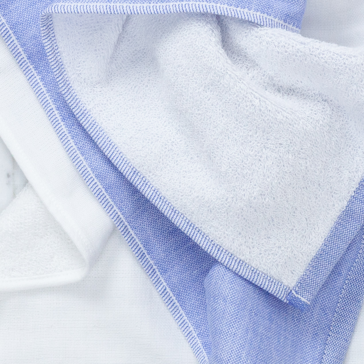 Japanese Two Tone Chambray Towels - Blue + White Washcloth