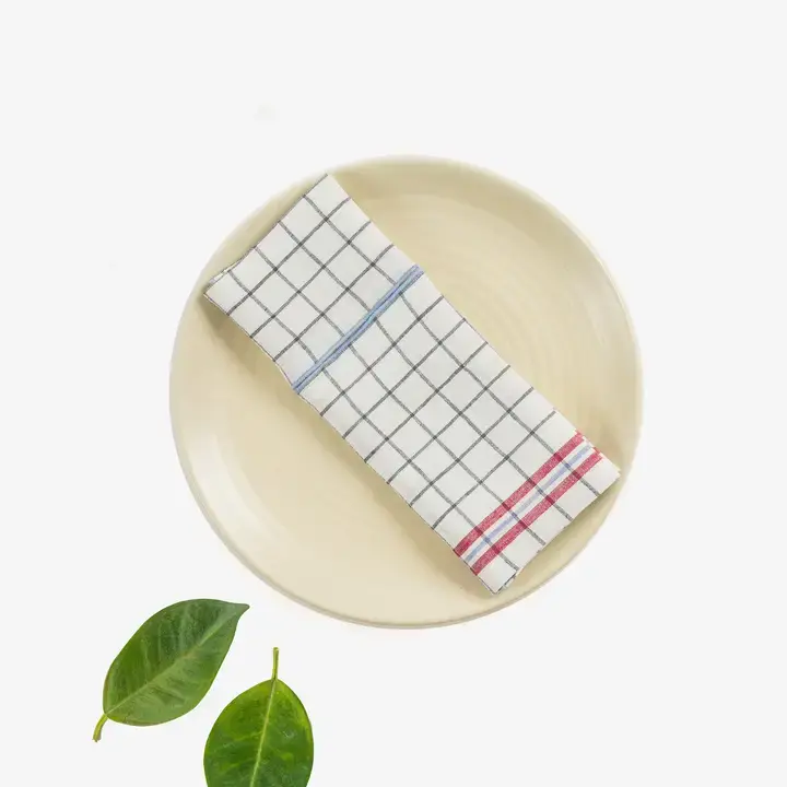 Checkered Linen Napkin - Red (10" x 10")