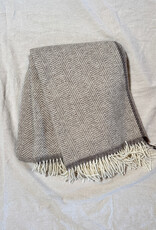 Wool Herringbone Fringe Throw - Cocoa Brown 79" x 55"