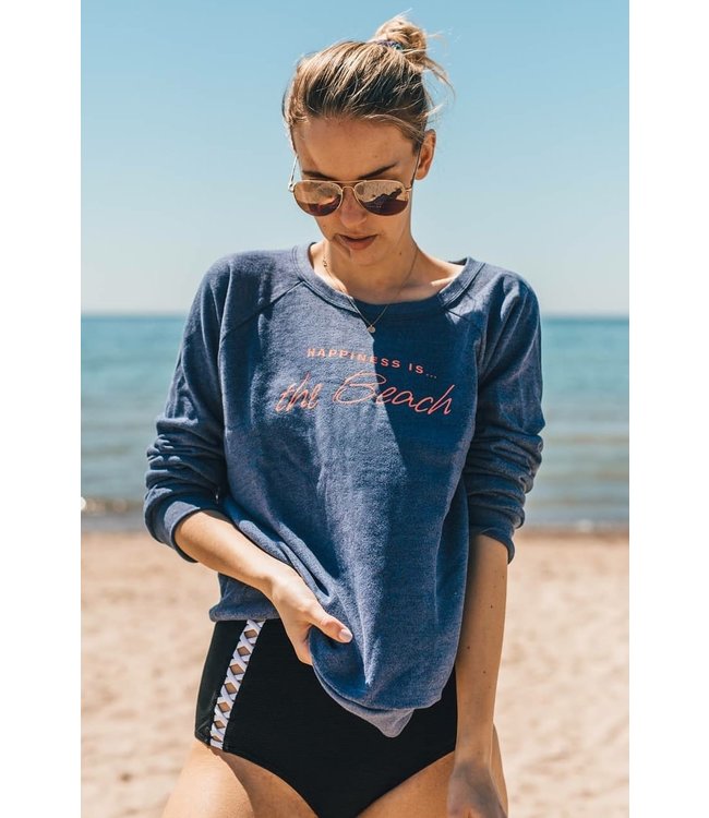 Download Happiness is...Women's Beach Crew Sweatshirt-Heather Navy ...