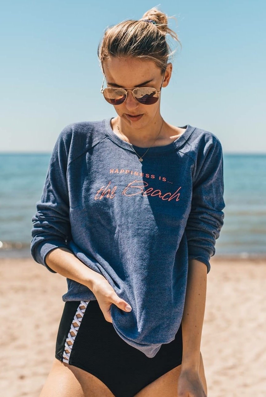 Download Happiness is...Women's Beach Crew Sweatshirt-Heather Navy ...