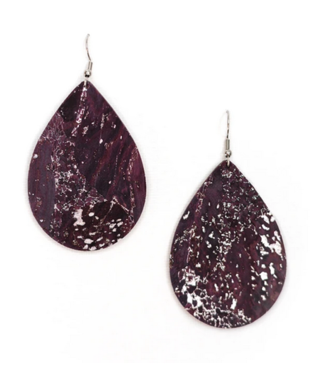 Cork House Design Teardrop Earrings- Mulberry Wave/Cork