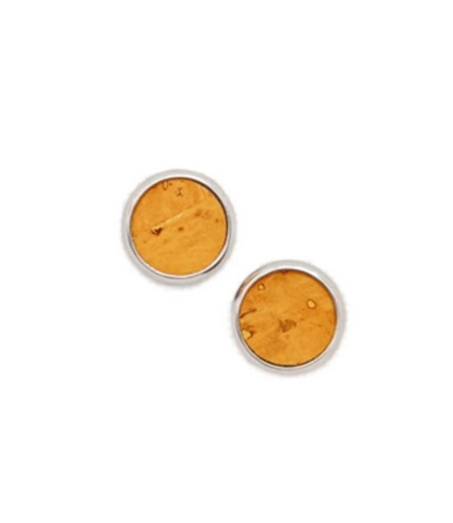 Cork House Design Stud Earrings- Mustard with Silver Setting