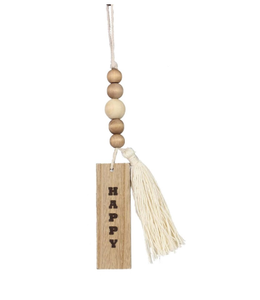 Wood Tassel Hanging Sign -Happy