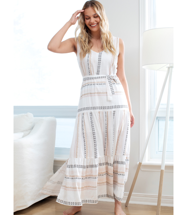 Tribal Maxi Tiered Dress- White